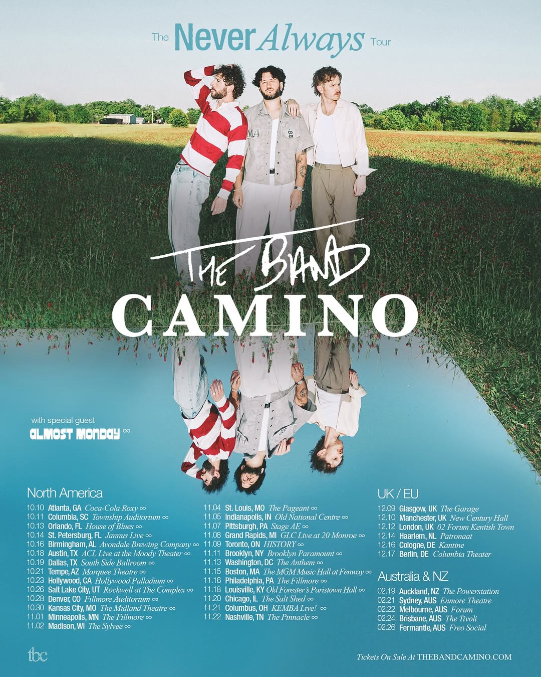 The Band CAMINO The Never Always World Tour Poster 2026